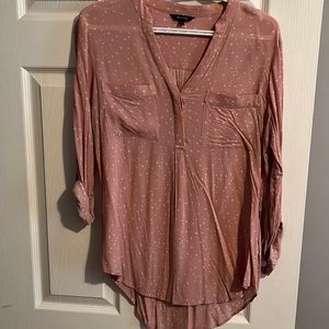 RW&Co tunic style blouse in pink with roll up sleeves. Size Med.